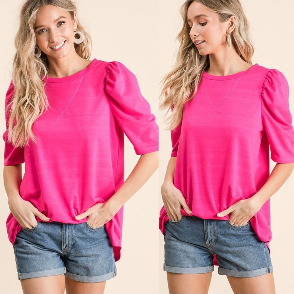 BUSINESS AS USUAL FRENCH TERRY TOP-FUCHSIA - Picture 3 of 4